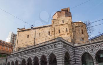 Santo Stefano romanesque church on a hill overlooking the central Via XX Settembre in Genoa Italy