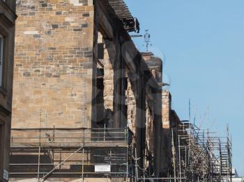 Ruins of the Glasgow School of Art designed by Charles Rennie Mackintosh in 1896, after June 2018 fire in Glasgow, UK