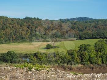 View of countryside near river Wye in Chepstow, UK