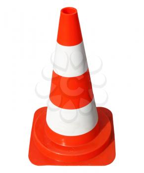 Traffic cone used in street road works - in German (Deutsch) - isolated over white background