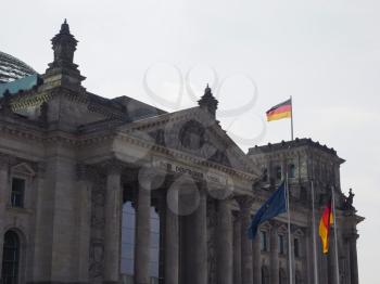 Bundestag German Houses of Parliament in Berlin, Germany. Dem deutschen Volke means To the German people