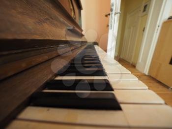 detail of piano keyboard keys on vintage instrument