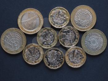 new 1 pound and 2 pounds coin money (GBP), currency of United Kingdom