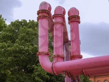Pink water pipes in Berlin Germany used to pump water away from buildings foundations are now a city landmark