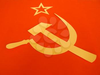 Communist CCCP Flag with hammer and sickle, symbols of communism, yellow over red
