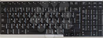 Hybrid Russian and English qwerty computer keyboard with both Cyrillic and Latin alphabet letters