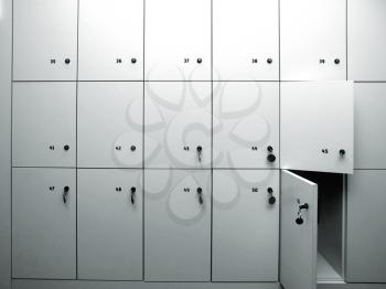 Lockers cabinets in a locker room at school or museum or station