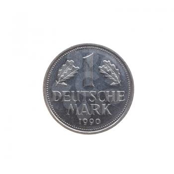 One Deutsche mark coin isolated over a white background