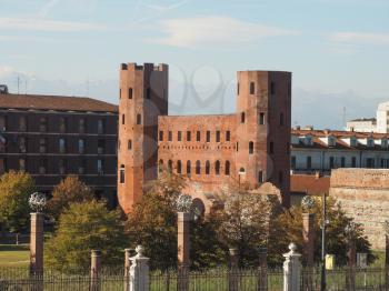 Porta Palatina (Palatine Gate) ruins in Turin, Italy