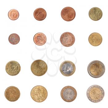 Euro coins including both the international and national side of France