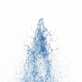blue water jet splash over white background