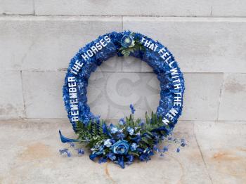 Laurel wreath to remember the horses that fell with the men, at the Cenotaph, London, UK