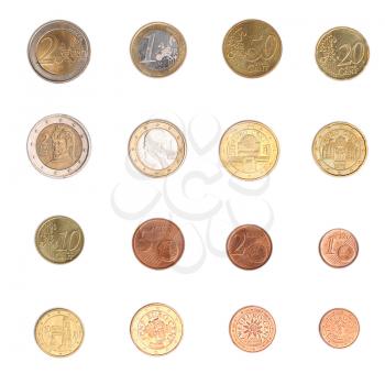 Euro coins including both the international and national side of Austria