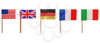 National flags of USA UK Germany France Italy isolated over white