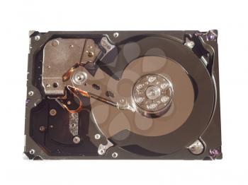 Detail of a computer hard disk for data storage isolated over white