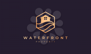 logo property with a hexagon base shape with ocean wave and window