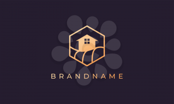apartment logo with a hexagon base shape with ocean wave and window