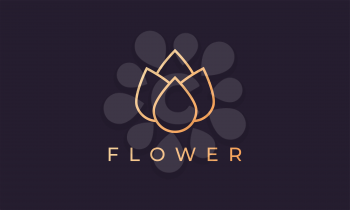 Elegant and feminine minimalist flower logo in gold with luxury line art style