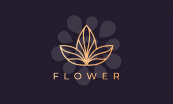 luxury flower logo in gold with simple line shape