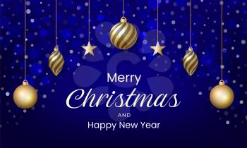 Merry Christmas and New Year design with blue color and snow effect