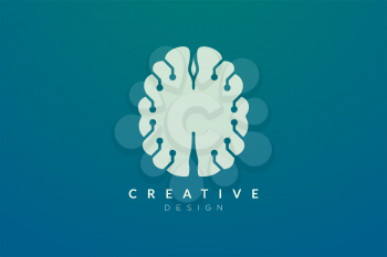 Design abstract brain shape logo with technology style. Simple and modern vector design for business brand in the field of digital technology, network, internet, media, data, electronic, software