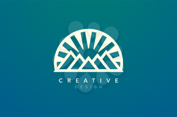 Logo design of combined circle, mountain and sun object. Minimalist and modern vector design for your business brand or product