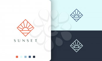 coast or ocean logo with simple and modern sunset shape