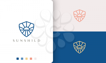 shield or protection logo in simple mono line and modern style sun sea shape