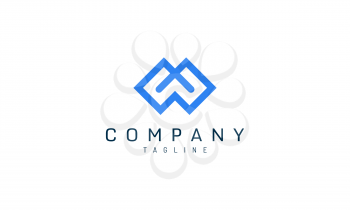 Logo template letter M in bold blue geometry