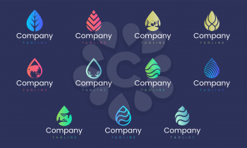 Water drop shape abstract logo design template. Set of graphic elements, suitable for any business brand that represents nature