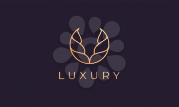 Gold abstract logo template with luxurious and elegant curved shapes