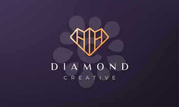 simple line diamond logo in modern and luxury style with gold color