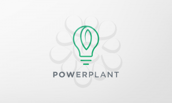 minimalist green leaf plant light bulb logo in modern style