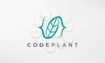 leaf plant coding logo in a simple and modern style