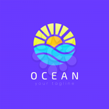 Best Sea Waves and sun logo design in abstract form. simple and modern style with soft color