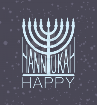 Hanukkah logo Menorah emblem for Jewish holiday. Traditional religious candelabrum. Israel is celebration. Vector illustration
