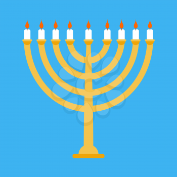 Menorah isolated for ewish holiday. Traditional religious candelabrum. Israel is celebration. Vector illustration

