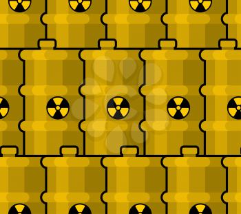 Yellow Barrel with poisonous waste pattern. radioactive Canister with acid ornament. toxic Chemical danger of barrel background. Environmental pollution. Industrial facility 