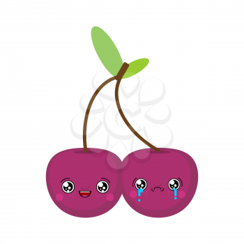 Cherry Sad and cheerful kawaii Cute cartoon. Funny Cherries. Sweet food vector illustration
