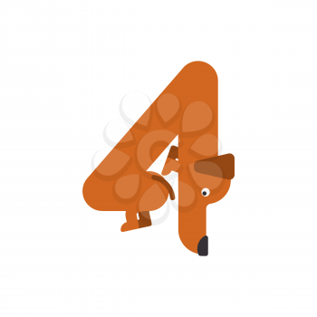 Figure 4 dog. Dachshund font four. Home pet ABC symbol. Home animal An Alphabet Sign
