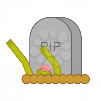 Zombie and grave. Gravestone and dead man. Halloween illustration