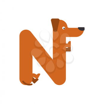 Letter N is dog. pet font. Dachshund alphabet. Lettering home animal