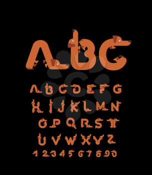 ABC pet. Dog font. Dachshund alphabet. Lettering home animal. 