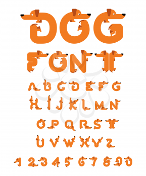 Dog font. Dachshund alphabet. Lettering home animal. ABC pet 