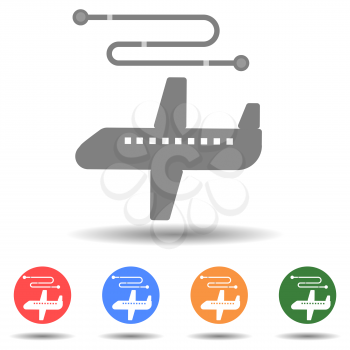 Airplane route vector icon with isolated background