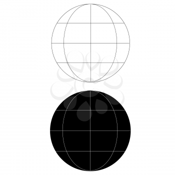 Black and white line earth globe icon isolated