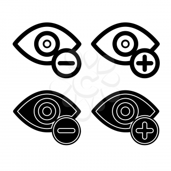 Eye view with plus and minus icon vector logo, black and white version