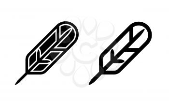 Feather quill pen linear icon vector, black and white version