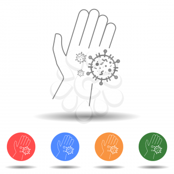 Coronavirus bacterial cells on human palm hand vector icon