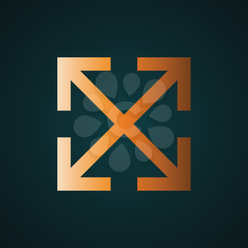 Maximize, arrow vector. Gradient gold concept with dark background